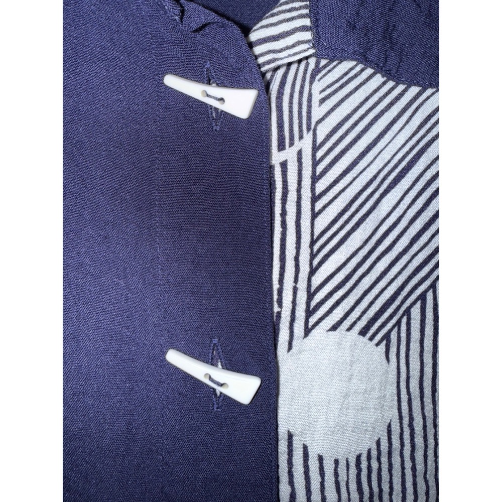 Ali Miles Blue Abstract Polka Dot Button Front Blouse Sz Lg Petite - Picture 9 of 12